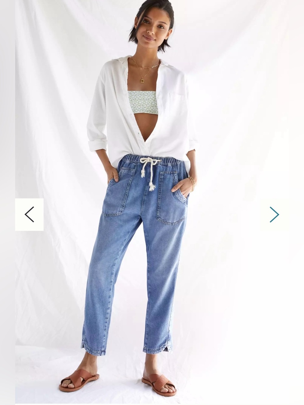 Pilcro Anthropologie Ultra High-Rise Relaxed Pull-On Jeans Blue Drawstring S - Picture 2 of 10